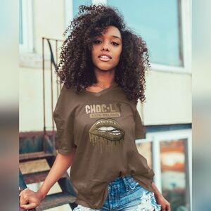 Brown Graphic Tee with Choc-lit 100% Melanin Lip Design S-XL